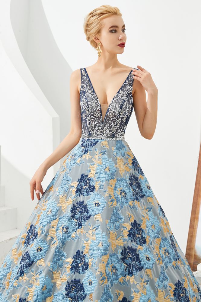 MISSHOW offers Sleeveless Aline Evening Dress V-Neck Flower Floor Length Prom Dress at a good price from Sky Blue,Satin,Tulle to A-line,Princess Floor-length them. Stunning yet affordable Sleeveless Prom Dresses,Evening Dresses,Homecoming Dresses,Quinceanera dresses.