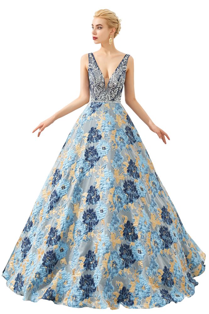 MISSHOW offers Sleeveless Aline Evening Dress V-Neck Flower Floor Length Prom Dress at a good price from Sky Blue,Satin,Tulle to A-line,Princess Floor-length them. Stunning yet affordable Sleeveless Prom Dresses,Evening Dresses,Homecoming Dresses,Quinceanera dresses.