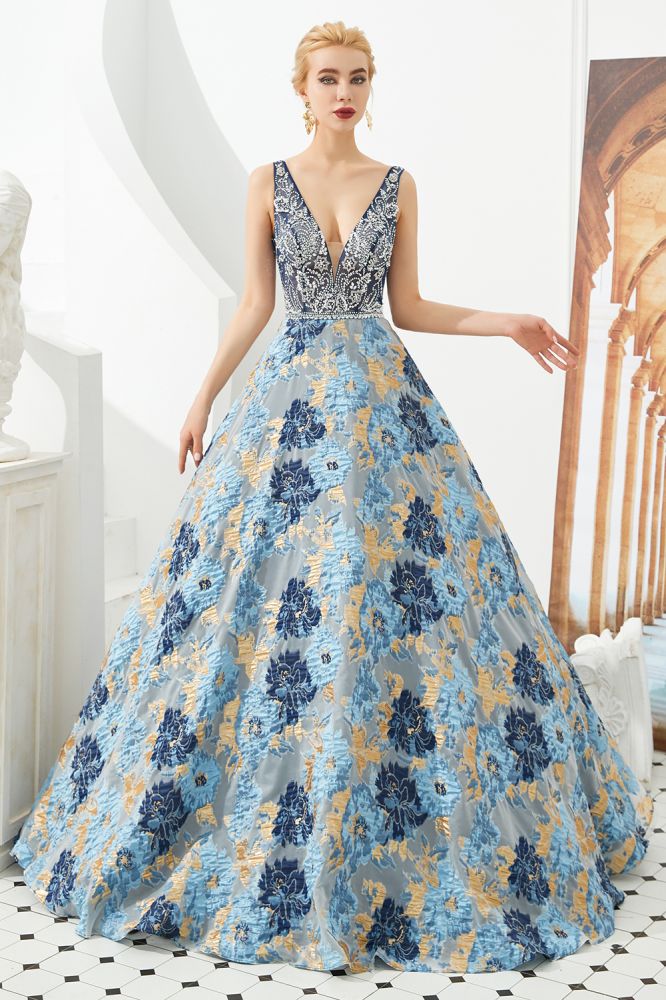 MISSHOW offers Sleeveless Aline Evening Dress V-Neck Flower Floor Length Prom Dress at a good price from Sky Blue,Satin,Tulle to A-line,Princess Floor-length them. Stunning yet affordable Sleeveless Prom Dresses,Evening Dresses,Homecoming Dresses,Quinceanera dresses.