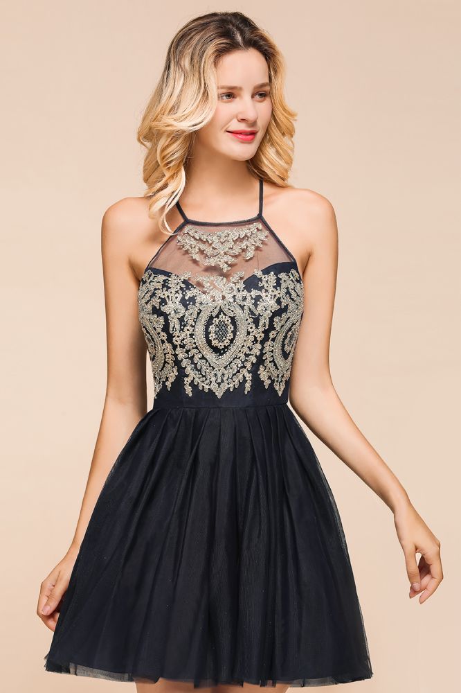 Looking for Prom Dresses,Evening Dresses in Tulle, A-line style, and Gorgeous Lace,Appliques work  MISSHOW has all covered on this elegant Sleeveless Appliques Tulle Homecoming Dress Mini Prom Dress.