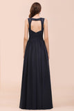 Sleeveless Black A-line Evening Maxi Dress Chiffon Bridesmaid Dress Formal Dress-misshow.com