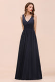 Sleeveless Black A-line Evening Maxi Dress Chiffon Bridesmaid Dress Formal Dress-misshow.com