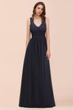 Sleeveless Black A-line Evening Maxi Dress Chiffon Bridesmaid Dress Formal Dress-misshow.com