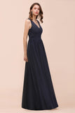 Sleeveless Black A-line Evening Maxi Dress Chiffon Bridesmaid Dress Formal Dress-misshow.com