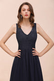 Sleeveless Black A-line Evening Maxi Dress Chiffon Bridesmaid Dress Formal Dress-misshow.com
