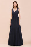 Sleeveless Black A-line Evening Maxi Dress Chiffon Bridesmaid Dress Formal Dress