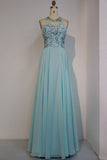 Sleeveless Chiffon A-line Crew Long Crystal Beading Prom Dresses