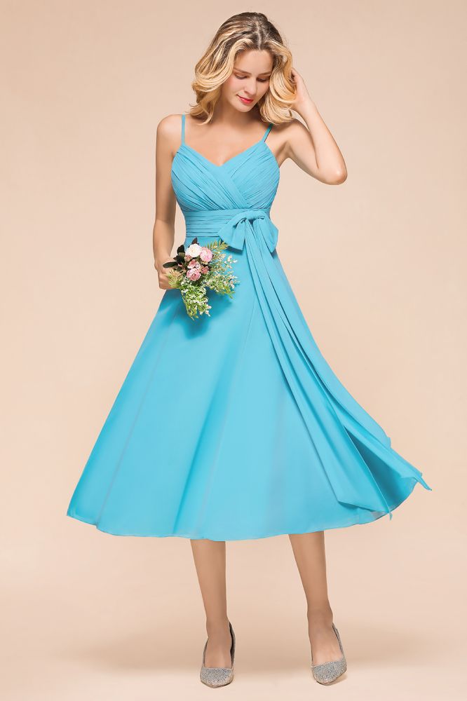 Sleeveless Chiffon Ankle Length Bridesmaid Dress Mini Beach Wedding Guest Dress-misshow.com