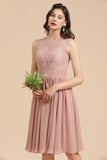 MISSHOW offers Sleeveless Crew neck Lace Chiffon Party Dress Mini Bridesmaid Dress at a good price from Misshow
