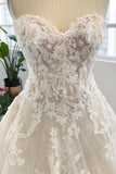 Sleeveless Floor Length Garden Strapless Tulle Lace Wedding Dress with Appliques-misshow.com