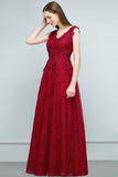 MISSHOW offers Sleeveless Lace Appliques A-line V-neck Long Prom Dresses with Crystals at a cheap price from Burgundy, Tulle,Lace to A-line Floor-length hem. Stunning yet affordable Sleeveless Prom Dresses,Homecoming Dresses.