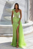 Sleeveless One Shoulder Sweetheart Lace Prom Dress With Beading