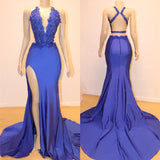 Sleeveless Prom Dress Mermaid Split With Lace Appliques-misshow.com