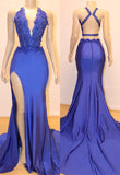Sleeveless Prom Dress Mermaid Split With Lace Appliques-misshow.com