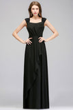 Sleeveless Ruffled Chiffon Black Bridesmaid Dresses