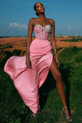Sleeveless Split Front Sweetheart Beading Prom Evening Dresses-misshow.com