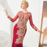 MISSHOW offers Slim Long Sleeves Gold Appliques Mermaid Evening Gowns Floor Length Event Party Dress at a good price from Burgundy,Tulle,Lace to Mermaid Floor-length them. Stunning yet affordable Long Sleeves Prom Dresses,Evening Dresses,Homecoming Dresses,Quinceanera dresses.