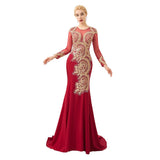 MISSHOW offers Slim Long Sleeves Gold Appliques Mermaid Evening Gowns Floor Length Event Party Dress at a good price from Burgundy,Tulle,Lace to Mermaid Floor-length them. Stunning yet affordable Long Sleeves Prom Dresses,Evening Dresses,Homecoming Dresses,Quinceanera dresses.