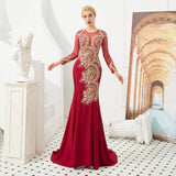 MISSHOW offers Slim Long Sleeves Gold Appliques Mermaid Evening Gowns Floor Length Event Party Dress at a good price from Burgundy,Tulle,Lace to Mermaid Floor-length them. Stunning yet affordable Long Sleeves Prom Dresses,Evening Dresses,Homecoming Dresses,Quinceanera dresses.