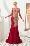 MISSHOW offers Slim Long Sleeves Gold Appliques Mermaid Evening Gowns Floor Length Event Party Dress at a good price from Burgundy,Tulle,Lace to Mermaid Floor-length them. Stunning yet affordable Long Sleeves Prom Dresses,Evening Dresses,Homecoming Dresses,Quinceanera dresses.