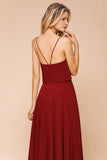 Spaghetti Chiffon Bridesmaid Dress Backless Burgundy Floor-Length Beach Wedding Dress-misshow.com