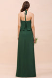 Spaghetti Chiffon Bridesmaid Dress Dark Green Maid of Honor Dress Floor Length-misshow.com