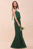 Spaghetti Chiffon Bridesmaid Dress Dark Green Maid of Honor Dress Floor Length-misshow.com