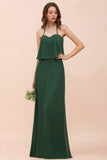 Spaghetti Chiffon Bridesmaid Dress Dark Green Maid of Honor Dress Floor Length