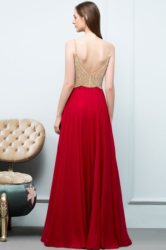 Looking for Prom Dresses in 30D Chiffon, A-line style, and Gorgeous Beading work  MISSHOW has all covered on this elegant Spaghetti Floor Length A-line Beading Burgundy Prom Dresses.