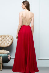 Looking for Prom Dresses in 30D Chiffon, A-line style, and Gorgeous Beading work  MISSHOW has all covered on this elegant Spaghetti Floor Length A-line Beading Burgundy Prom Dresses.