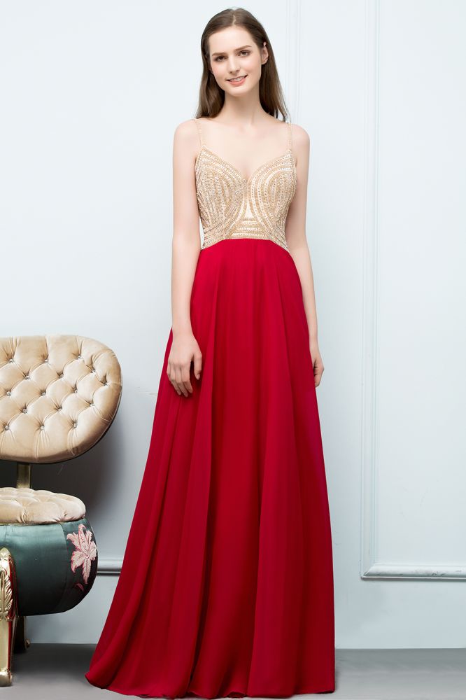 Looking for Prom Dresses in 30D Chiffon, A-line style, and Gorgeous Beading work  MISSHOW has all covered on this elegant Spaghetti Floor Length A-line Beading Burgundy Prom Dresses.