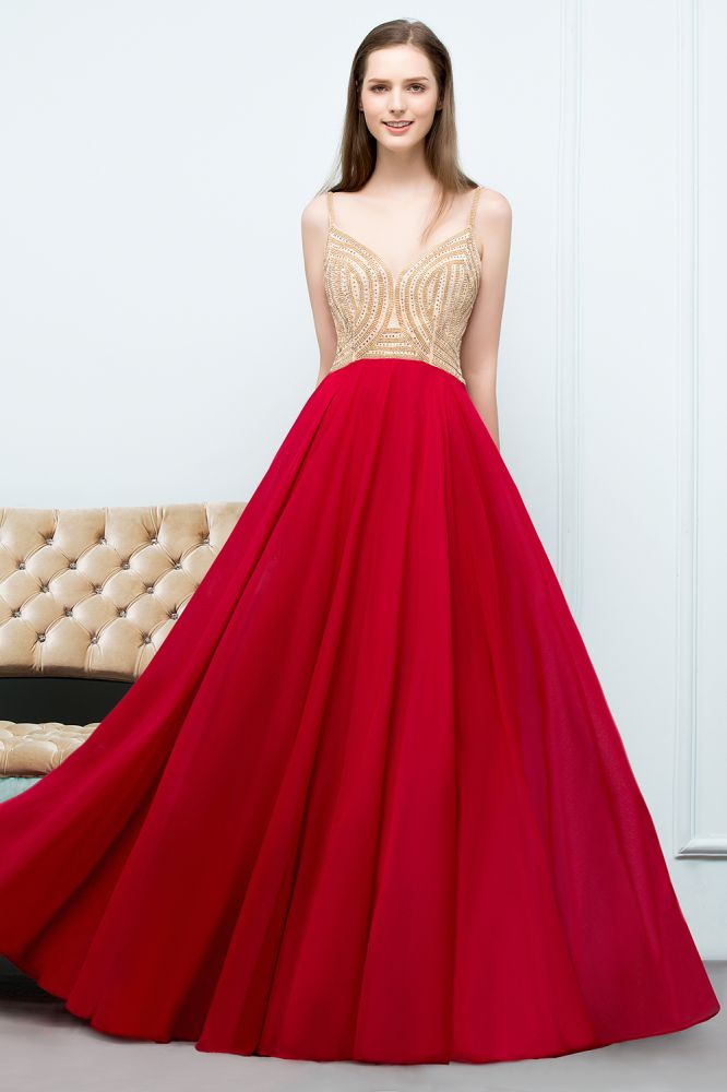 Looking for Prom Dresses in 30D Chiffon, A-line style, and Gorgeous Beading work  MISSHOW has all covered on this elegant Spaghetti Floor Length A-line Beading Burgundy Prom Dresses.