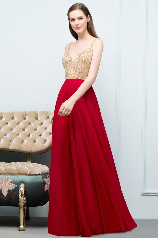Looking for Prom Dresses in 30D Chiffon, A-line style, and Gorgeous Beading work  MISSHOW has all covered on this elegant Spaghetti Floor Length A-line Beading Burgundy Prom Dresses.