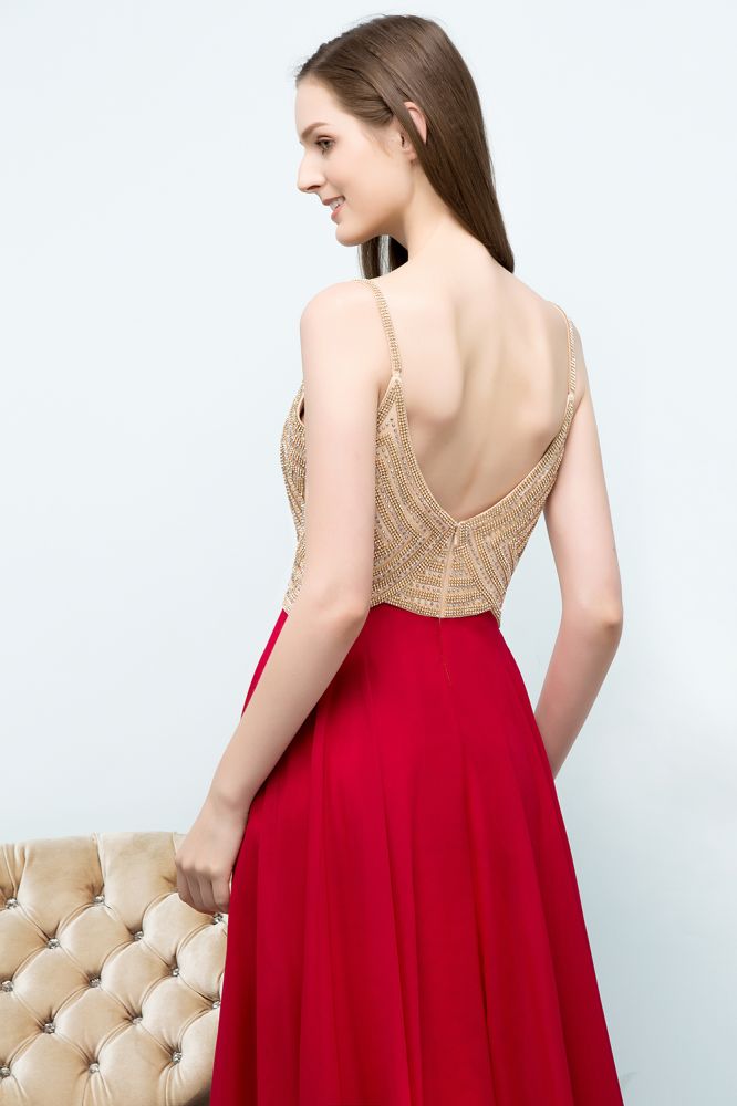 Looking for Prom Dresses in 30D Chiffon, A-line style, and Gorgeous Beading work  MISSHOW has all covered on this elegant Spaghetti Floor Length A-line Beading Burgundy Prom Dresses.