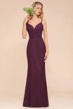 Spaghetti Mermaid Bridesmaid Dress Chiffon Simple Floor Length Party Gown-misshow.com