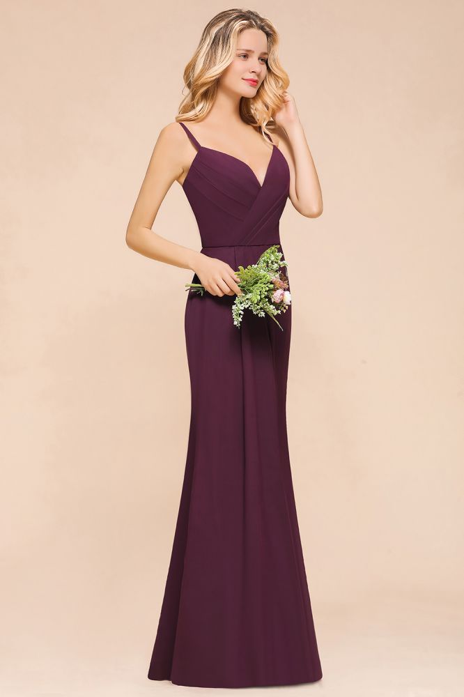 Spaghetti Mermaid Bridesmaid Dress Chiffon Simple Floor Length Party Gown | MISSHOW Spaghetti Mermaid Bridesmaid Dress Chiffon Simple Floor Length Party Gown | MISSHOW