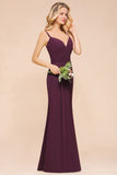Spaghetti Mermaid Bridesmaid Dress Chiffon Simple Floor Length Party Gown-misshow.com