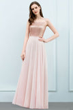 Spaghetti Sequined Top A-line Floor Length Chiffon Prom Dresses