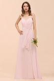 Spaghetti Side Split Pink Bridesmaid Dress Beach Simple Wedding Dress
