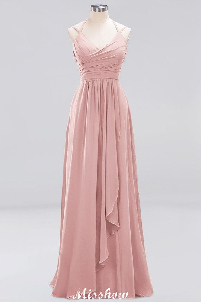 MISSHOW offers Spaghetti Sleeveless Ruffles A-line Chiffon Bridesmaid Dresses Straps Evening Maxi Dress at a good price from 100D Chiffon to A-line Floor-length them. Lightweight yet affordable home,beach,swimming useBridesmaid Dresses.