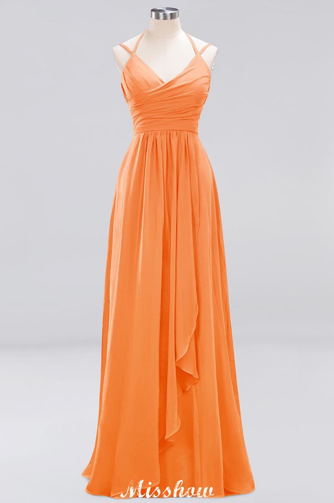 MISSHOW offers Spaghetti Sleeveless Ruffles A-line Chiffon Bridesmaid Dresses Straps Evening Maxi Dress at a good price from 100D Chiffon to A-line Floor-length them. Lightweight yet affordable home,beach,swimming useBridesmaid Dresses.