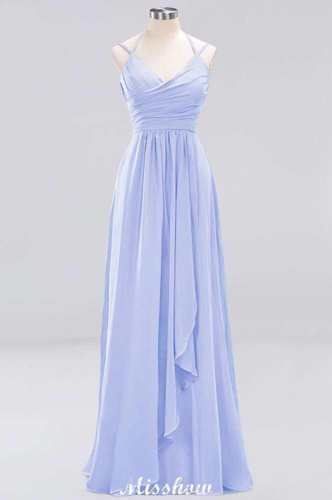 MISSHOW offers Spaghetti Sleeveless Ruffles A-line Chiffon Bridesmaid Dresses Straps Evening Maxi Dress at a good price from 100D Chiffon to A-line Floor-length them. Lightweight yet affordable home,beach,swimming useBridesmaid Dresses.