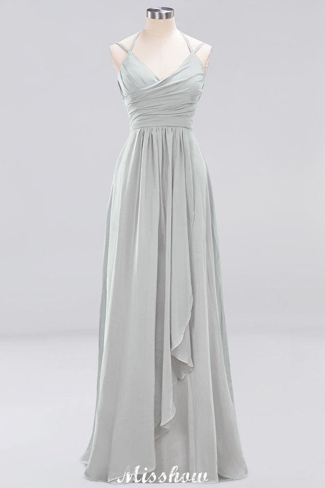 MISSHOW offers Spaghetti Sleeveless Ruffles A-line Chiffon Bridesmaid Dresses Straps Evening Maxi Dress at a good price from 100D Chiffon to A-line Floor-length them. Lightweight yet affordable home,beach,swimming useBridesmaid Dresses.