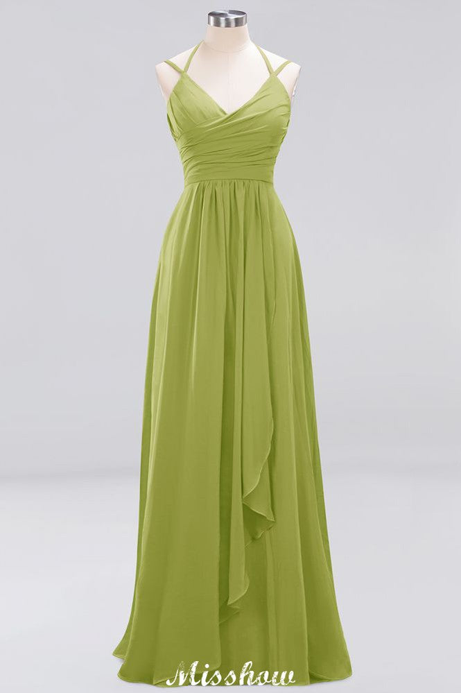 MISSHOW offers Spaghetti Sleeveless Ruffles A-line Chiffon Bridesmaid Dresses Straps Evening Maxi Dress at a good price from 100D Chiffon to A-line Floor-length them. Lightweight yet affordable home,beach,swimming useBridesmaid Dresses.