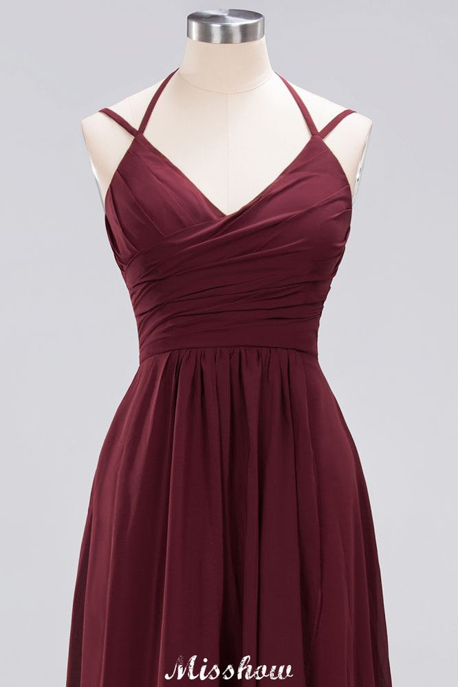 MISSHOW offers Spaghetti Sleeveless Ruffles A-line Chiffon Bridesmaid Dresses Straps Evening Maxi Dress at a good price from 100D Chiffon to A-line Floor-length them. Lightweight yet affordable home,beach,swimming useBridesmaid Dresses.