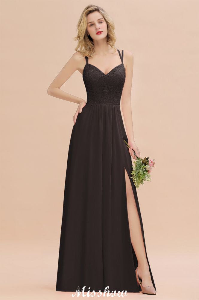 Spaghetti Slim Side Split Bridesmaid Dress Sky Blue V-Neck Wedding Party Dress-misshow.com
