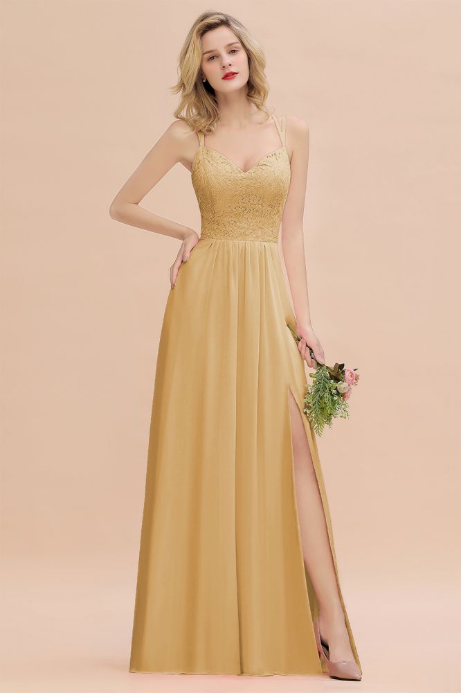 Spaghetti Slim Side Split Bridesmaid Dress Sky Blue V-Neck Wedding Party Dress-misshow.com