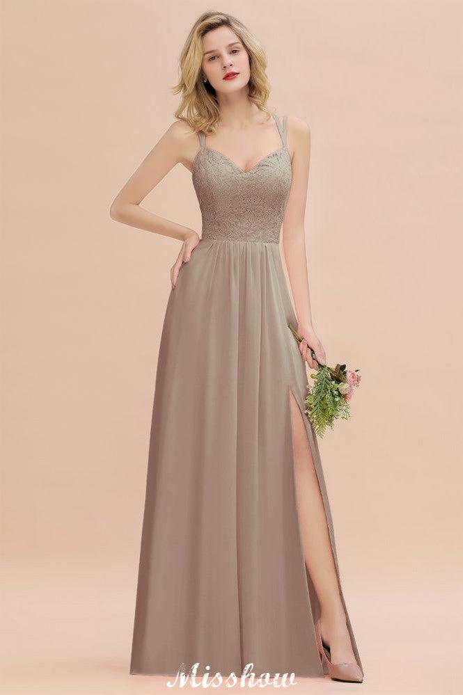 Spaghetti Slim Side Split Bridesmaid Dress Sky Blue V-Neck Wedding Party Dress-misshow.com