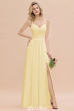 Spaghetti Slim Side Split Bridesmaid Dress Sky Blue V-Neck Wedding Party Dress-misshow.com