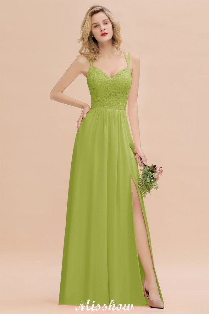 Spaghetti Slim Side Split Bridesmaid Dress Sky Blue V-Neck Wedding Party Dress-misshow.com